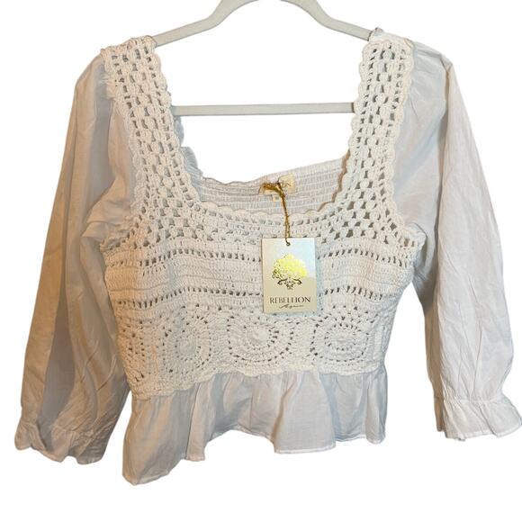 Rebellion Tops - Rebellion Coquette Women's Top White Size M Cottagecore Milkmaid